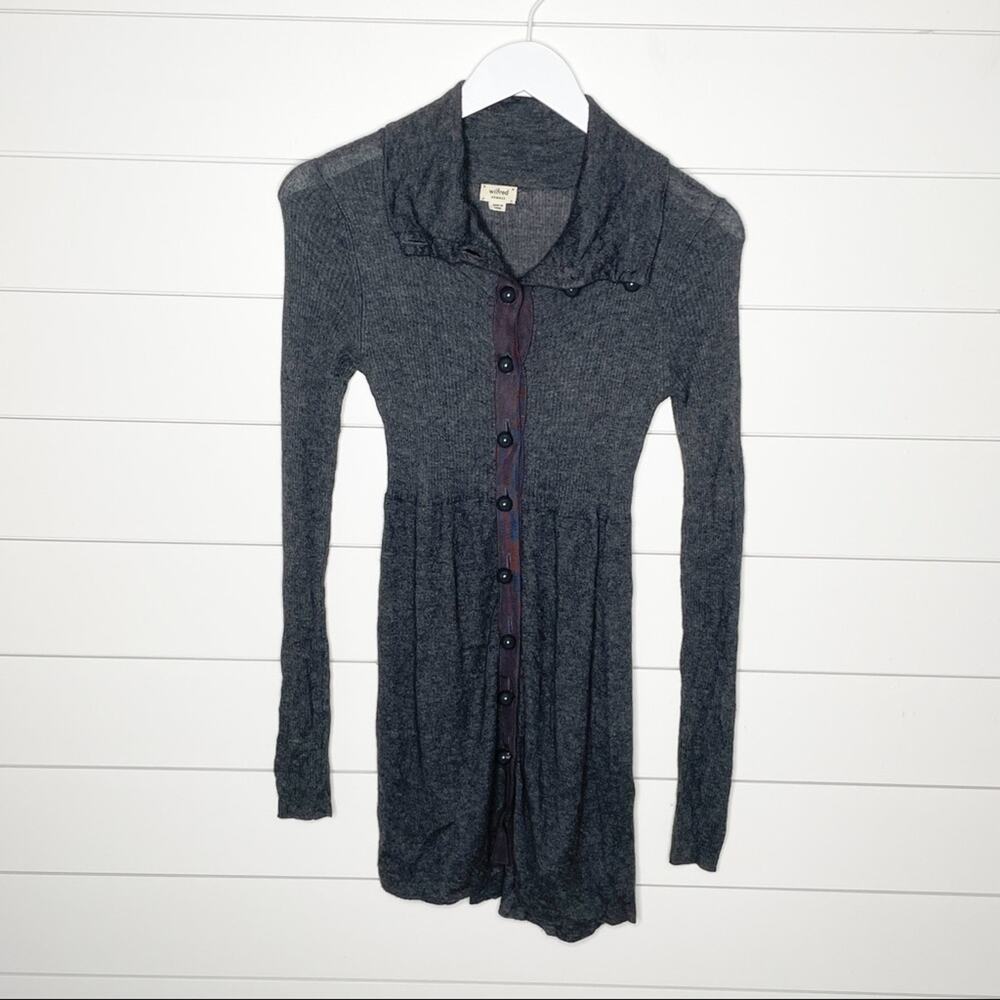 Wilfred Ribbed Knit Longline Bead Button Cardigan Dark Grey Size XS